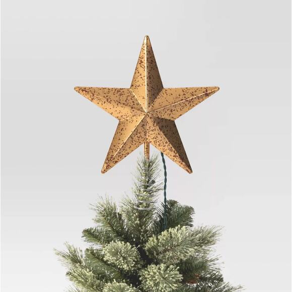 Lit Mercury Star Gold Christmas Tree Topper 10" Holiday 5-Point Speckle Light Up - Picture 4 of 5
